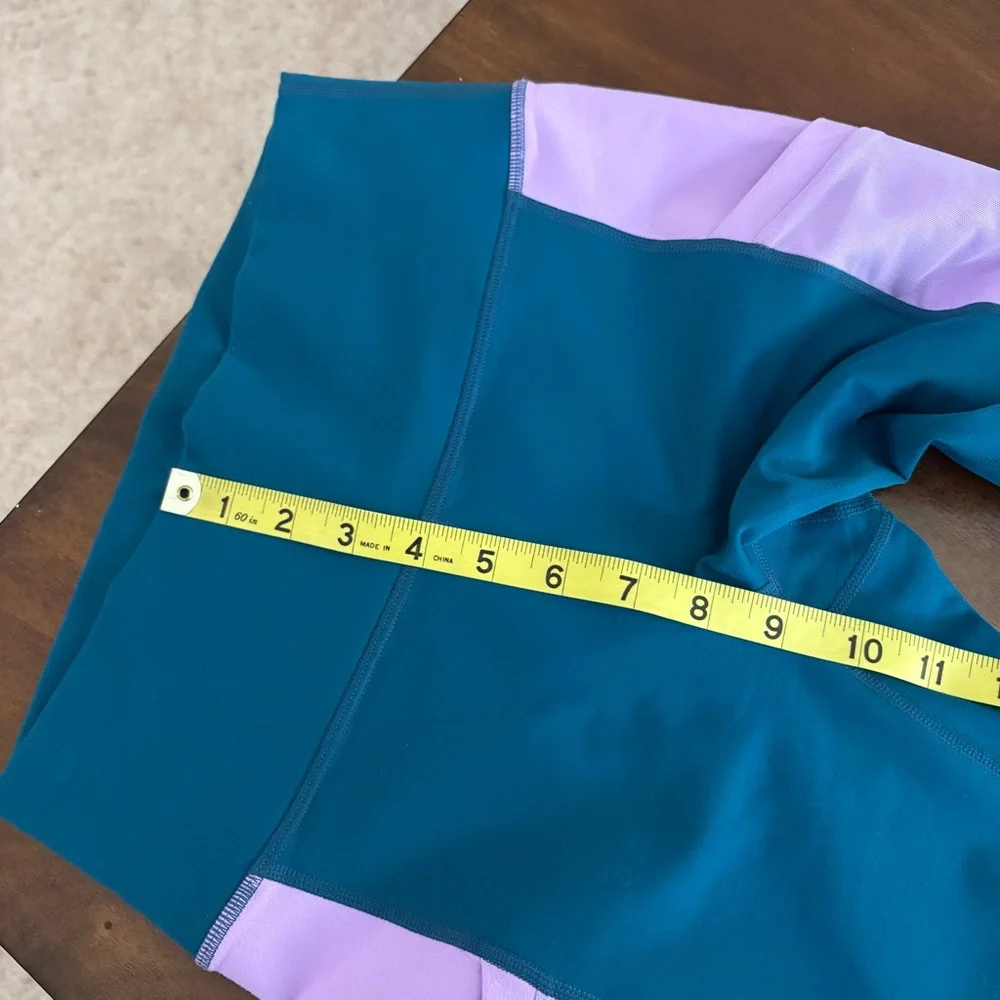 Fabletics Teal blue PowerHold Leggings 24” waist yoga bold gym pockets workout